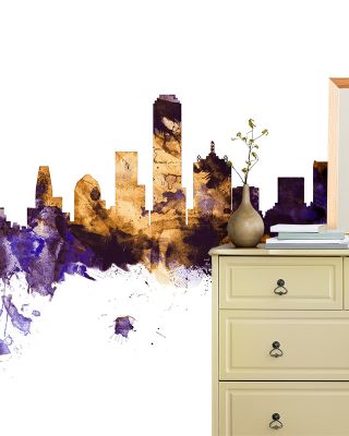 Dallas Skyline Purple & Gold Wallpaper