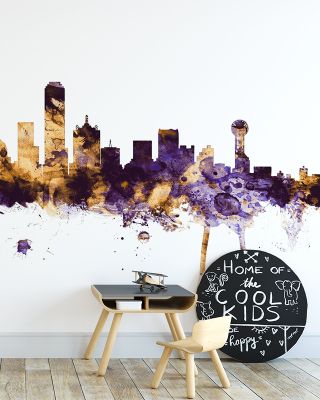 Dallas Skyline Purple & Gold Wallpaper
