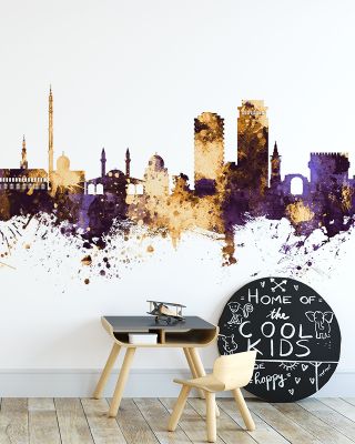 Damascus Syria Skyline Purple & Gold Wallpaper