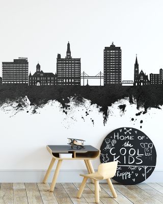 Davenport Iowa Skyline Black & White Wallpaper