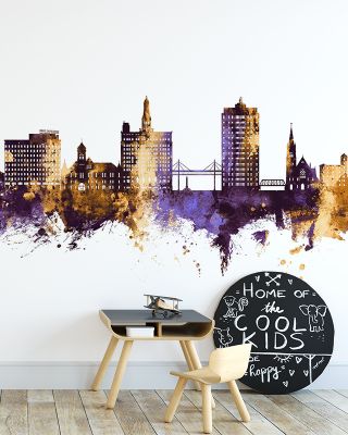 Davenport Iowa Skyline Purple & Gold Wallpaper