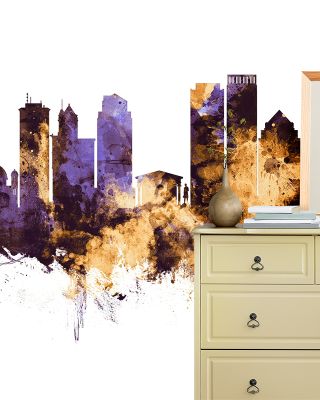 Dayton Ohio Skyline Purple & Gold Wallpaper