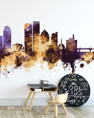 Dayton Ohio Skyline Purple & Gold Wallpaper
