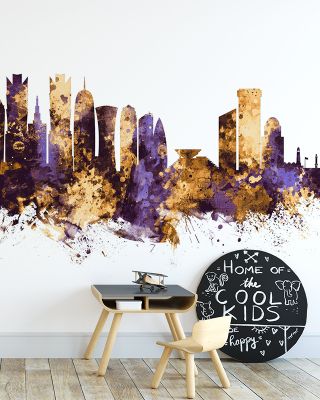 Doha Qatar Skyline Purple & Gold Wallpaper