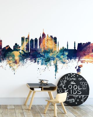 Dubai Skyline Blue & Bronze Wallpaper