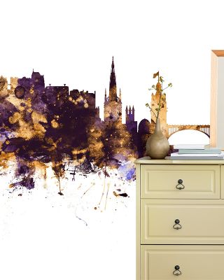 Edinburgh Scotland Skyline Purple & Gold Wallpaper