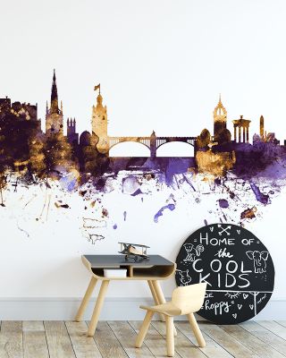 Edinburgh Scotland Skyline Purple & Gold Wallpaper