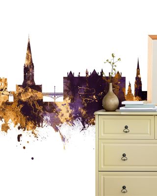 Exeter England Skyline Purple & Gold Wallpaper