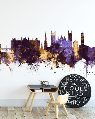 Exeter England Skyline Purple & Gold Wallpaper