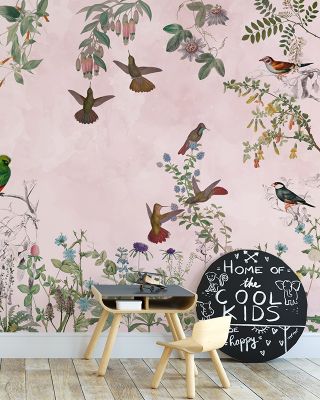 Fields of Birds and Flowers Wallpaper