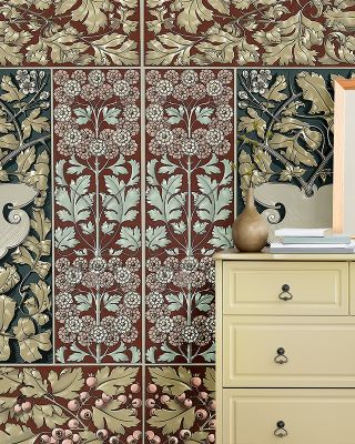 Flowers and Berries Red Wallpaper