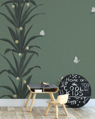 Foliage & Butterflies - Sage Wallpaper
