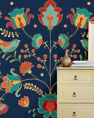 Folk Floral I Dark Wallpaper