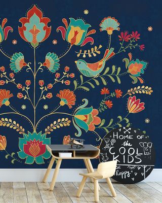 Folk Floral I Dark Wallpaper