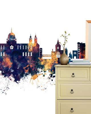 Galway Ireland Skyline Blue & Bronze Wallpaper