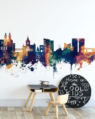 Galway Ireland Skyline Blue & Bronze Wallpaper