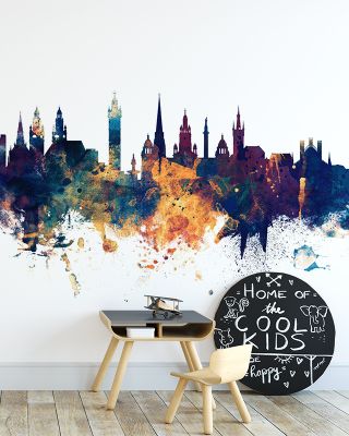 Glasgow Scotland Skyline Blue & Bronze Wallpaper