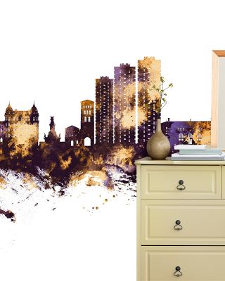 Grenoble Skyline Purple & Gold Wallpaper
