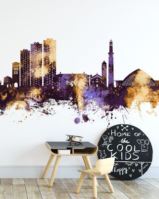 Grenoble Skyline Purple & Gold Wallpaper
