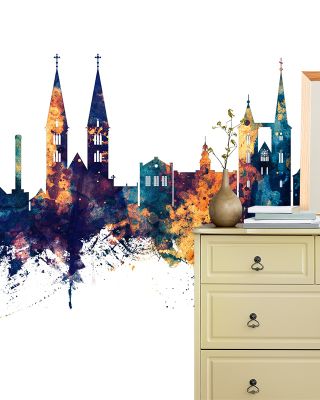 Halberstadt Germany Skyline Blue & Bronze Wallpaper