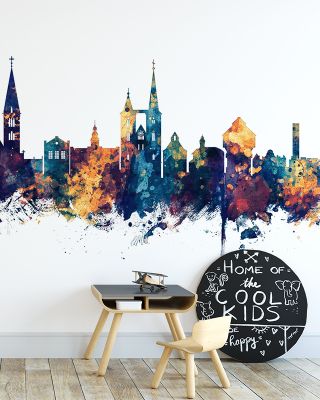 Halberstadt Germany Skyline Blue & Bronze Wallpaper