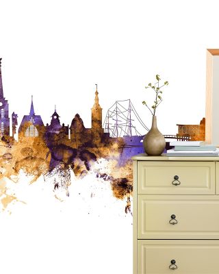 Halmstad Sweden Skyline Purple & Gold Wallpaper