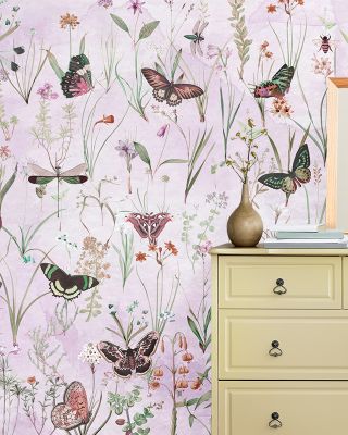 Herbals and Butterflies Lilac Wallpaper