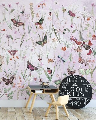 Herbals and Butterflies Lilac Wallpaper