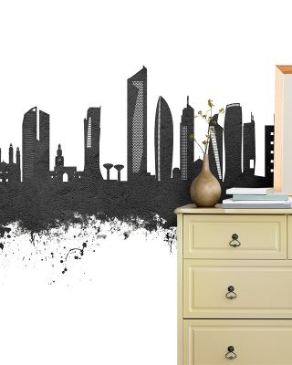Kuwait City Skyline Black & White Wallpaper