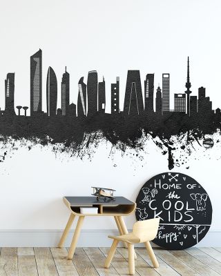 Kuwait City Skyline Black & White Wallpaper