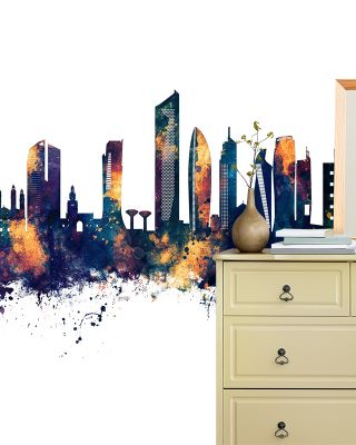 Kuwait City Skyline Blue & Bronze Wallpaper