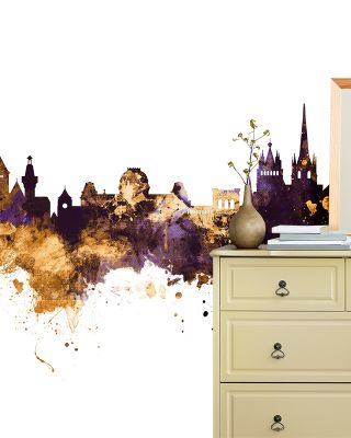 Lausanne Switzerland Skyline Purple & Gold Wallpaper Mural