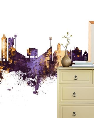 Lawrence Kansas Skyline Purple & Gold Wallpaper