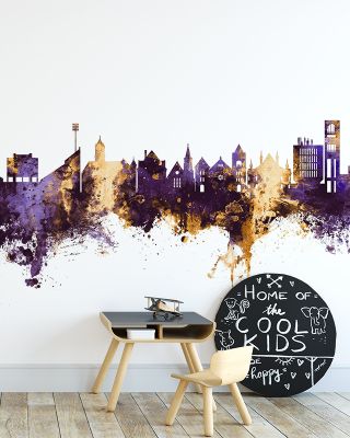 Lawrence Kansas Skyline Purple & Gold Wallpaper
