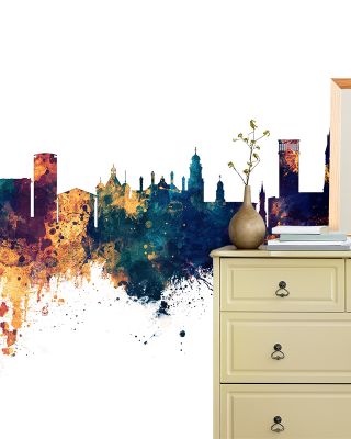 Leicester England Skyline Blue & Bronze Wallpaper