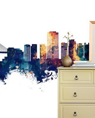 Long Beach California Skyline Blue & Bronze Wallpaper