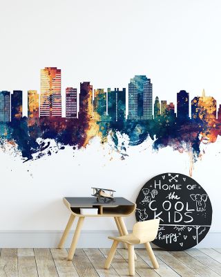 Long Beach California Skyline Blue & Bronze Wallpaper