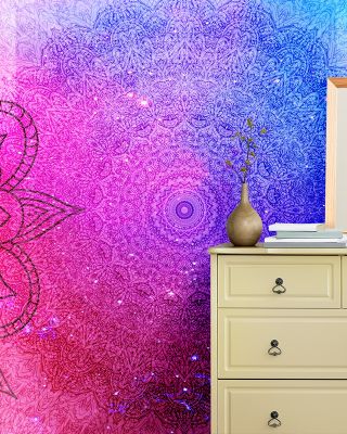 Mandala, Blue & Pink Wallpaper
