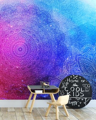 Mandala, Blue & Pink Wallpaper
