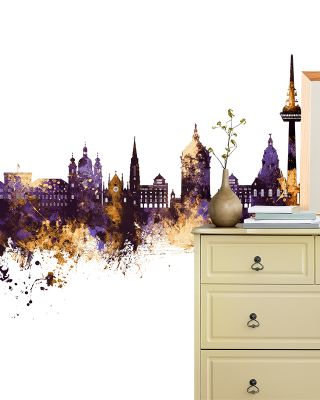 Mannheim Germany Skyline Purple & Gold Wallpaper Mural