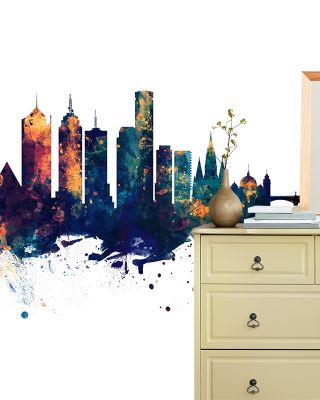 Melbourne Australia Skyline Blue & Bronze Wallpaper Mural