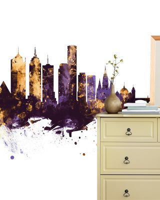 Melbourne Australia Skyline Purple & Gold Wallpaper Mural