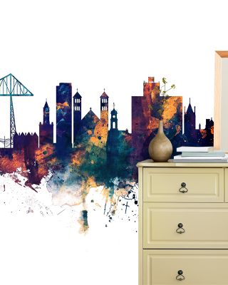 Middlesbrough England Skyline Blue & Bronze Wallpaper Mural