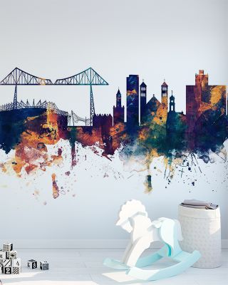 Middlesbrough England Skyline Blue & Bronze Wallpaper Mural