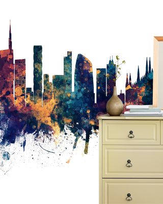 Milan Italy Skyline Blue & Bronze Wallpaper