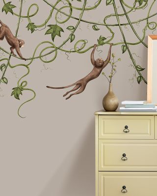 Monkey Jump, Greige Wallpaper