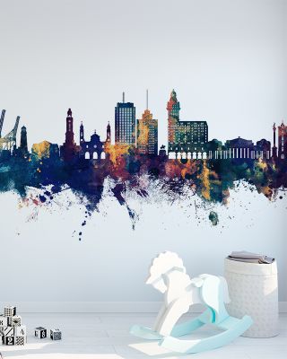 Montevideo Uruguay Skyline Blue & Bronze Wallpaper