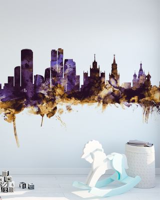 Moscow Russia Skyline Purple & Gold Wallpaper