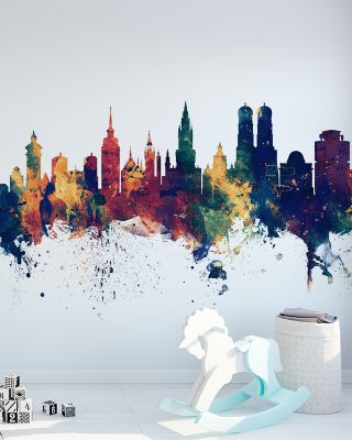 Munich Skyline Blue & Bronze Wallpaper
