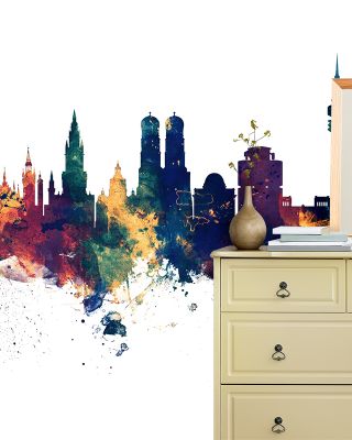 Munich Skyline Blue & Bronze Wallpaper